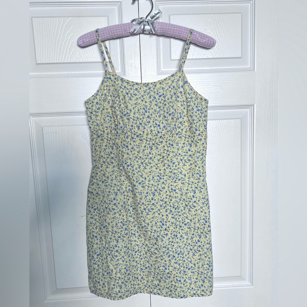 Rocket Candy Ruched Bust 100% Cotton Yellow Floral Print Cami Mini Dress-Size M